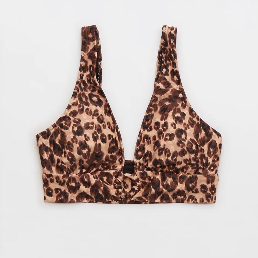 Aerie Longline Plunge Leopard Print Ring Bikini Top